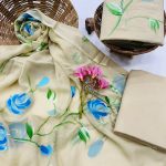 Creamy Beige Cotton Salwar Suit with Hand-Painted Blue Roses – Chic Summer Attire