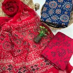 Crimson Red Ethnic Cotton Salwar Kameez with Navy Print Dupatta – Traditional Summer