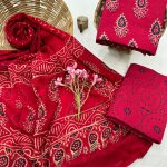 Crimson Red Paisley Cotton Salwar Suit with Beige Print Dupatta – Timeless Allure