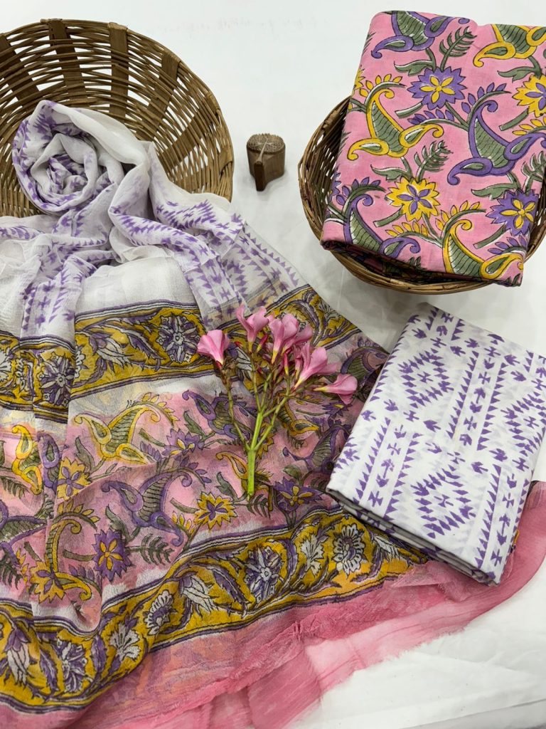 Lavender Grace Ethnic Print Cotton Salwar Kameez with Mauve Dupatta - Summer Sophistication