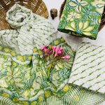 Lime Green Floral Cotton Salwar Suit with Hand Block Print Dupatta – Refreshing Elegance