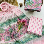 Pink Bloom Summer Cotton Salwar Kameez with Green Hand Block Print Dupatta – Jaipur Chic