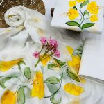 Sun-Kissed White Cotton Salwar Kameez with Yellow Blossom Print – Limited Edition