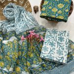 Teal Blue Floral Cotton Salwar Suit with Hand Block Print Dupatta – Cool Summer Elegance