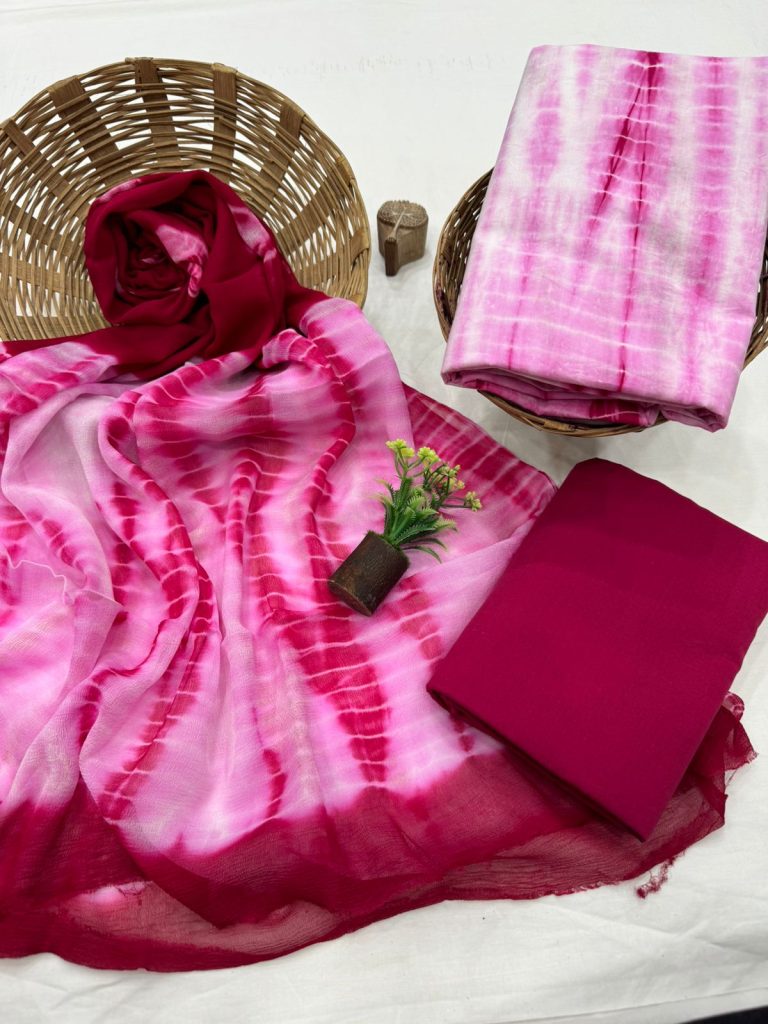 Vibrant Pink Shibori Print Salwar Kameez Fabric
