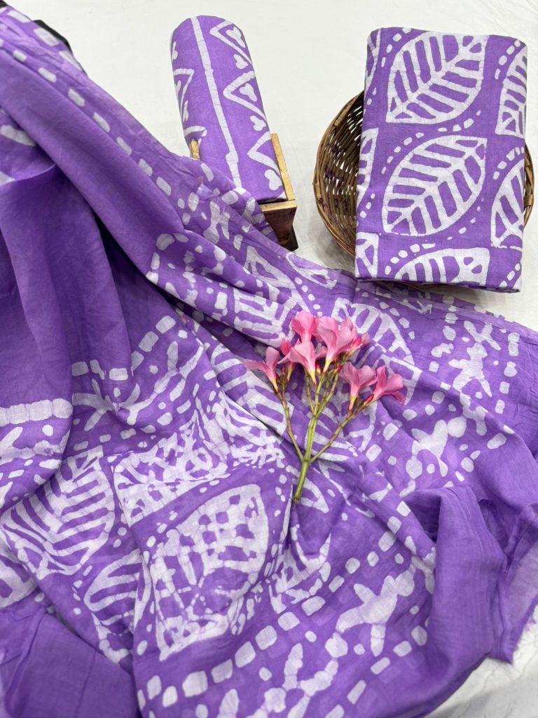 Lavender Hand Block Printed Cotton Salwar Suit with Duppata