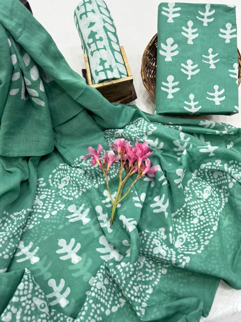 Serene Green Cotton Salwar Suit with Unique Block Design