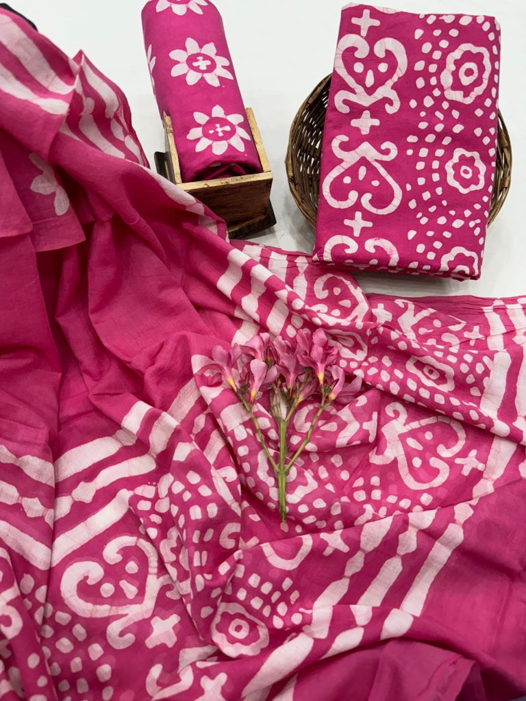 Vibrant Pink Cotton Salwar Kameez with Ethereal Block Patterns