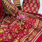 Vibrant Red Hand Block Printed Cotton Salwar Kameez with Duppata