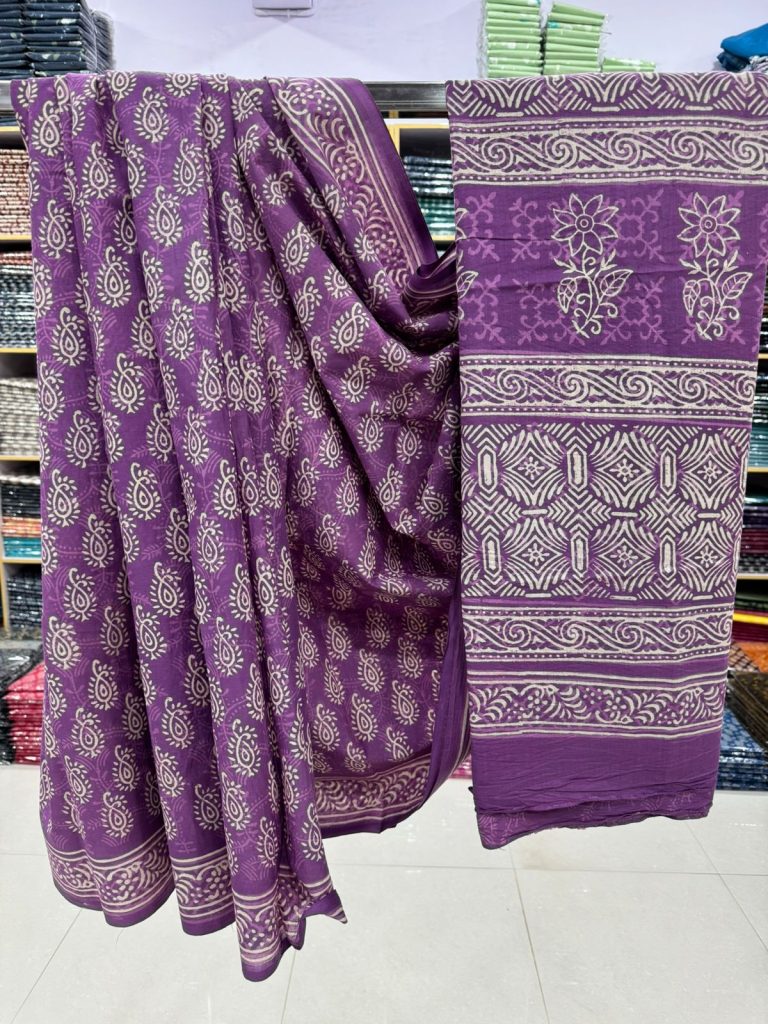 Royal Purple Paisley Cotton Saree with Handcrafted Elegance