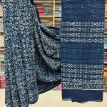 Sophisticated Navy Cotton Saree with Delicate Hand Block Print