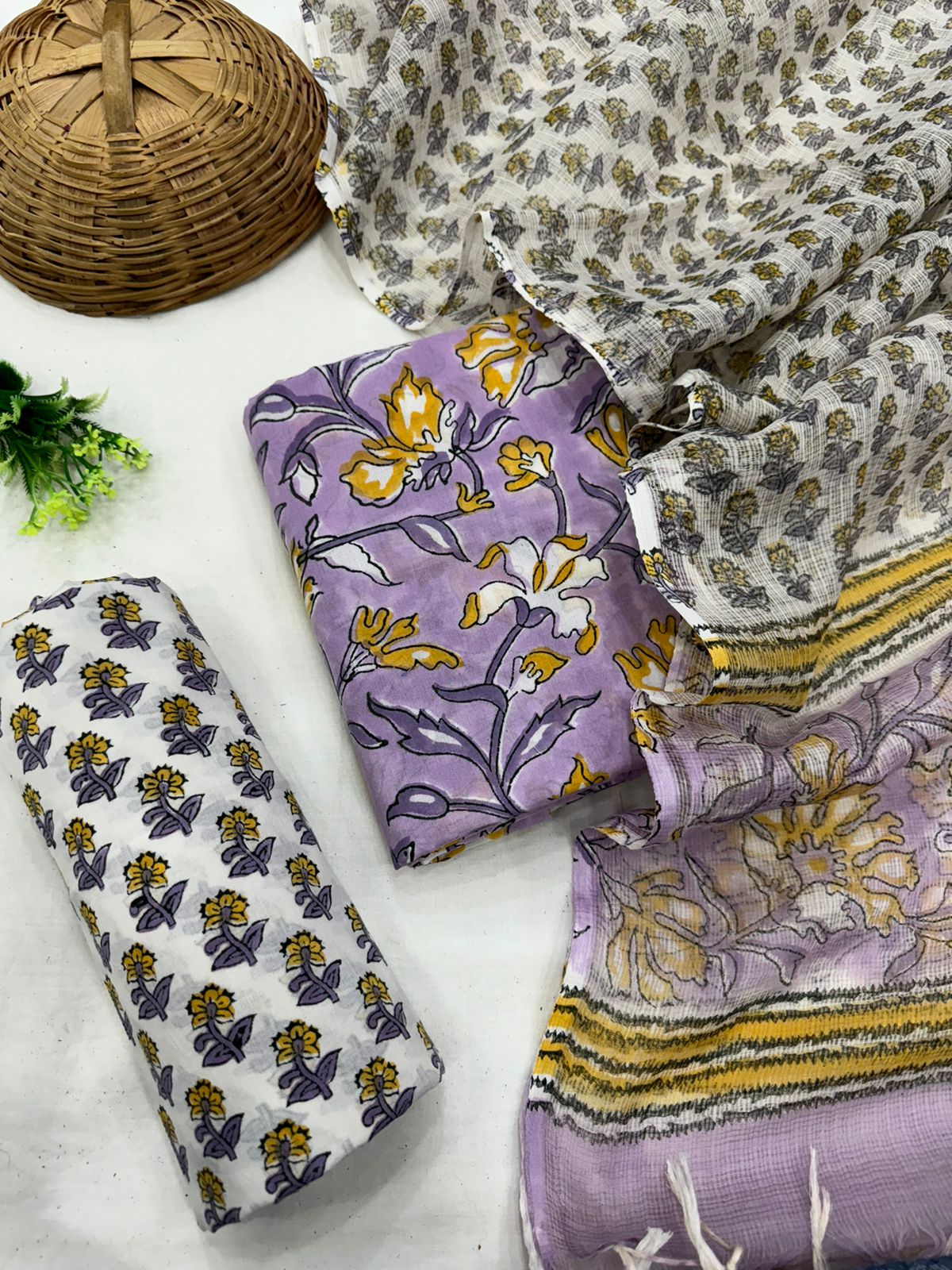Lavender Bloom Office Wear Cotton Suit with Artistic Kota Doriya Dupatta
