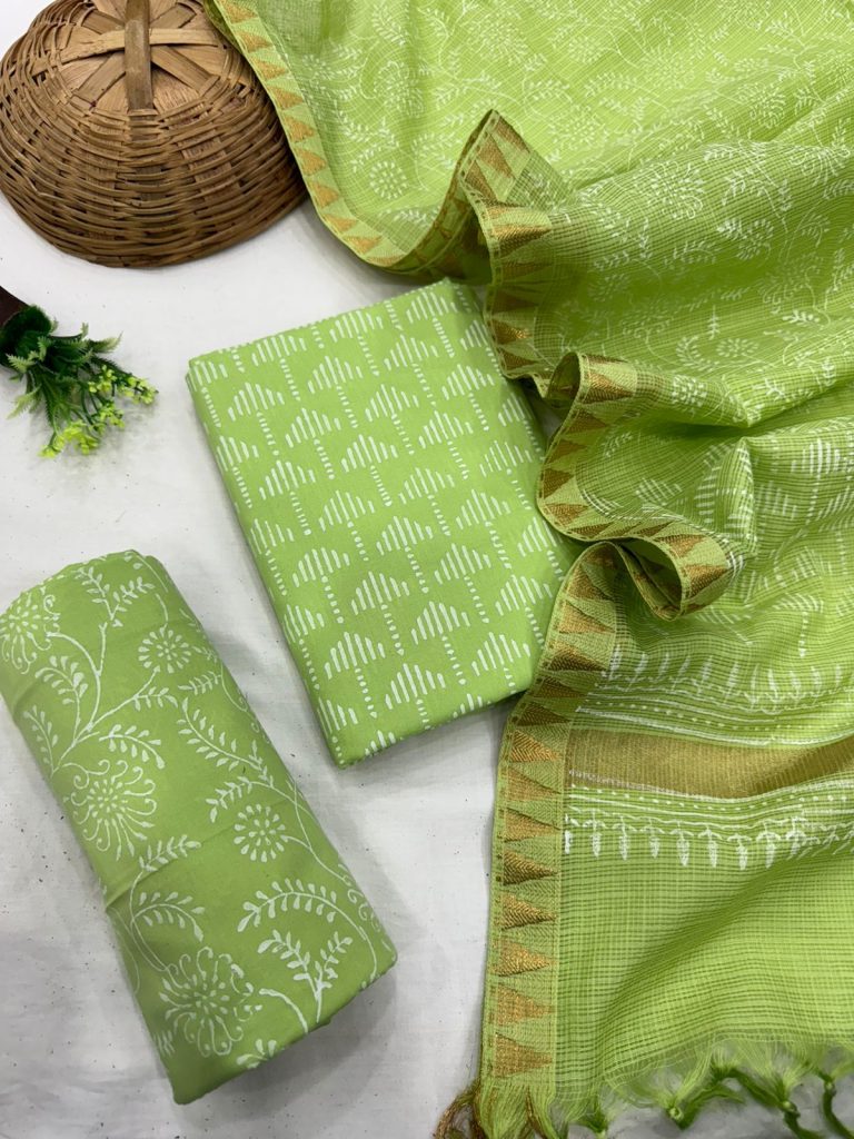 Refreshing Green Soft Cotton Suit with Exclusive Kota Doriya Dupatta