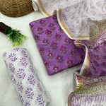 Royal Purple Floral Cotton Suit with Handcrafted Kota Doriya Dupatta