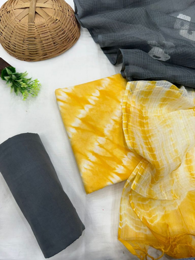 Sunny Yellow Cotton Suit with Abstract Prints and Kota Doriya Dupatta