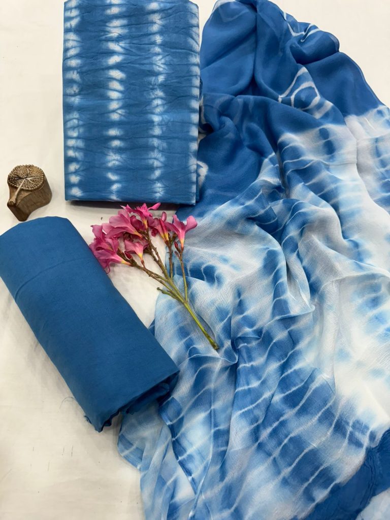 Azure Sky-Inspired Cotton Suit with Chiffon Dupatta – Breezy Summer Collection