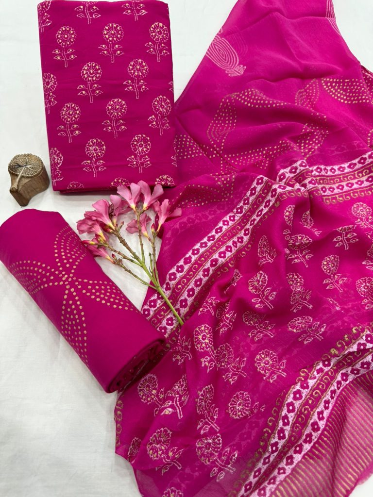 Magenta Magic Cotton Suit with Chiffon Dupatta – Dazzling Summer Wear