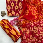Crimson Delight Cotton Suit with Gold Chiffon Dupatta – Luxurious Summer Appeal
