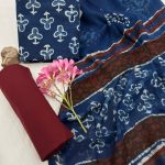 Nautical Navy Unstitched Cotton Suit with Chiffon Dupatta – Oceanic Vibes