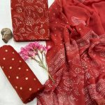 Rustic Red Cotton Suit with Chiffon Dupatta – Warm Summer Sophistication