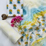 White and Sunshine Yellow Cotton Suit with Aqua Chiffon Dupatta – Bright and Breezy