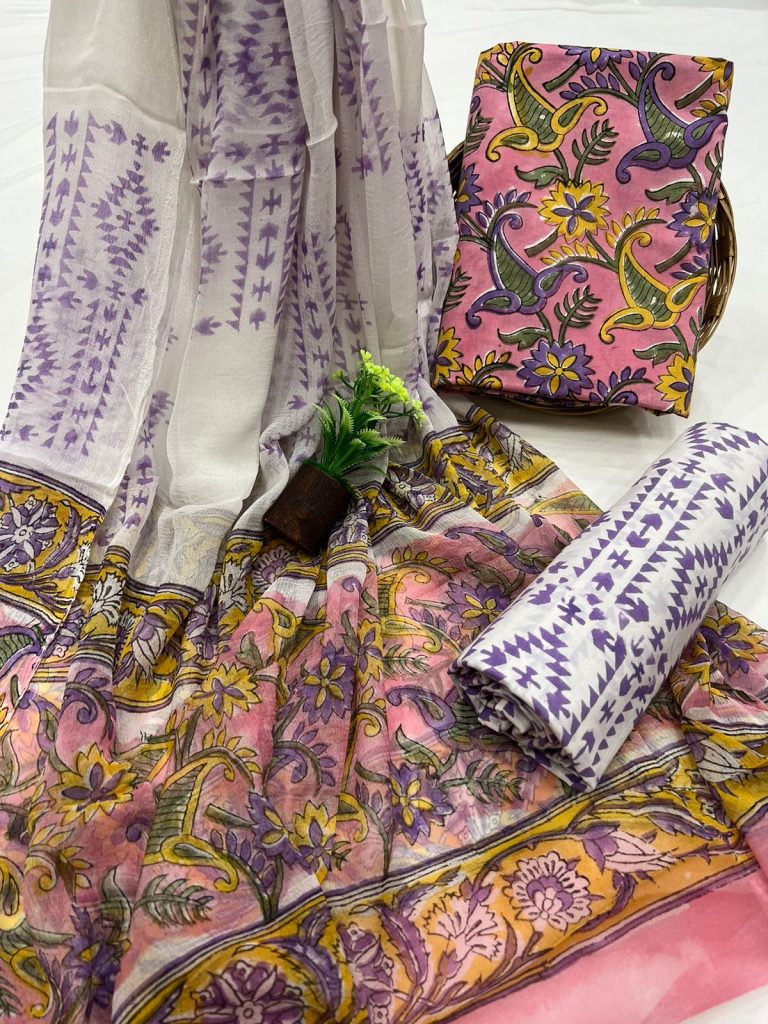 Lavender Dream Cotton Suit with Pink Chiffon Dupatta – Soft Summer Palette