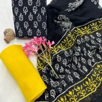 Midnight Black Cotton Suit with Chiffon Dupatta – Sophisticated Summer Attire