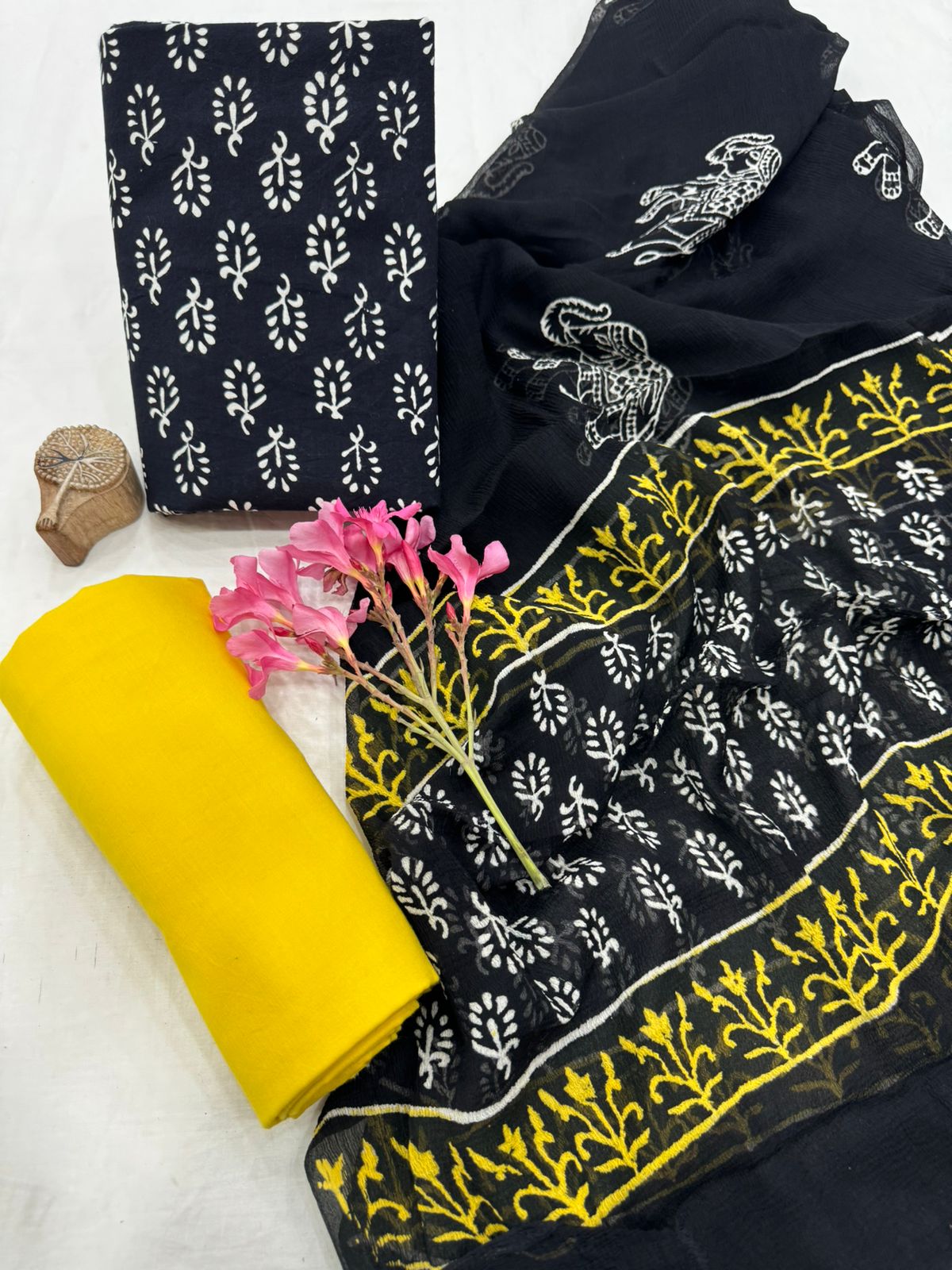 Midnight Black Cotton Suit with Chiffon Dupatta – Sophisticated Summer Attire