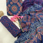 Navy Blue Floral Cotton Suit with Chiffon Dupatta – Summers Floral Fantasy
