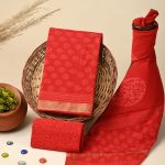 Cardinal red cotton maheshwari zari border dress material