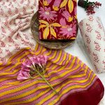 Burgundy floral hand block printed suits with cotton dupatta