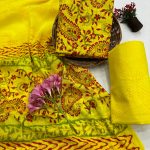 Canary yellow jaipur block print salwar suits with cotton dupatta