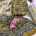 Satin sheen gold bagru block print suits wholesale with cotton dupatta
