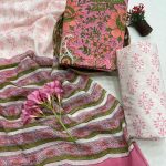 Light Thulian pink cotton hand block print salwar kameez with cotton dupatta