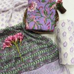 Purple Plum cotton block print suits online india with cotton dupatta