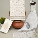 White indian block print salwar kameez with cotton dupatta