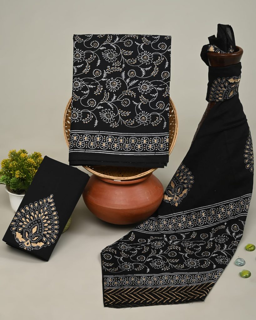 Black printed suit for ladies with cotton dupatta