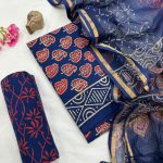 Regal Royal Blue Handcrafted Cotton Dress Material with Kota Doria Dupatta