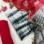 Vibrant Red Shibori Handcrafted Cotton Unstitched Suit with Delicate Kota Doria Dupatta
