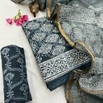 Charcoal Elegance Hand Block Printed Cotton Suit with Kota Doria Dupatta