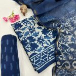 Indigo Essence Batik Print Cotton Suit with Matching Kota Doria Dupatta