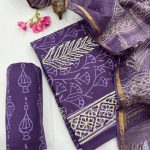 Majestic Purple Batik Print Cotton Dress Material with Ethereal Kota Doria Dupatta