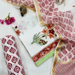 Crimson Charm Block Printed Cotton Dress Material with Kota Doria Dupatta