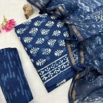 Indigo Impressions Hand Printed Cotton Suit with Kota Doria Dupatta