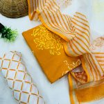Tangerine Dream Cotton Dress Material with Kota Doria Dupatta