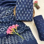 Navy Blue Hand-Printed Cotton Suit – Classic Summer Staple