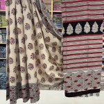 Beige Blossom Hand Block Print Saree with Blouse