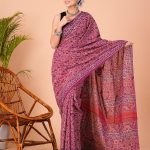 Burgundy Handcrafted Cotton Saree with Blouse