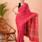 Radiant Red Cotton Saree with Artisanal Prints