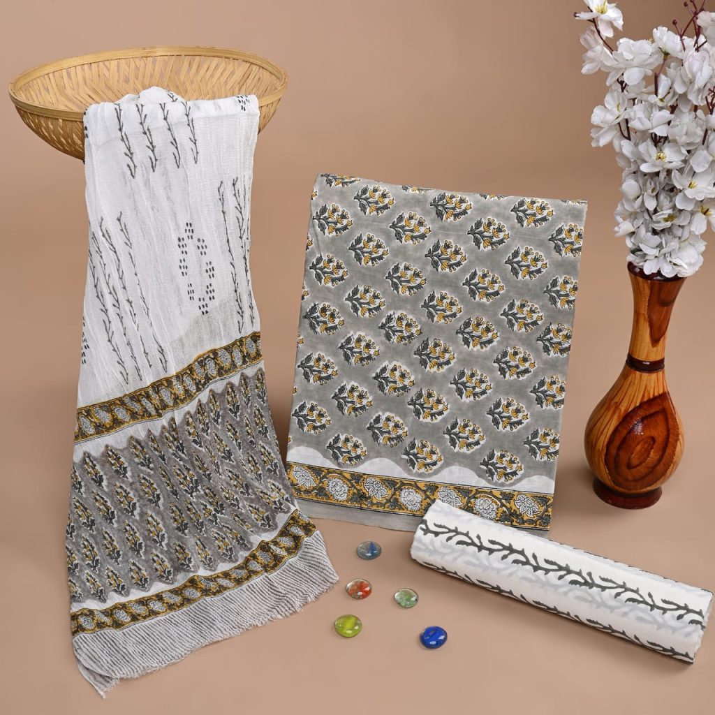 Ivory Floral Hand Block Cotton Suit – Breezy Summer Fashion